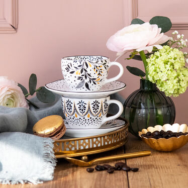 Sara Miller Artisanne Noir Set of 2 Espresso Cup & Saucers